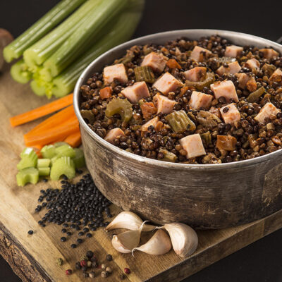 Alternative view of Farmer ham with lentil ragout