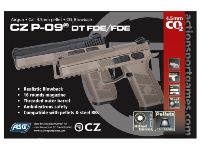 ASG CZ P-09 CO2 Pistol, Caliber 4,5mm - Tan - obrazek 3