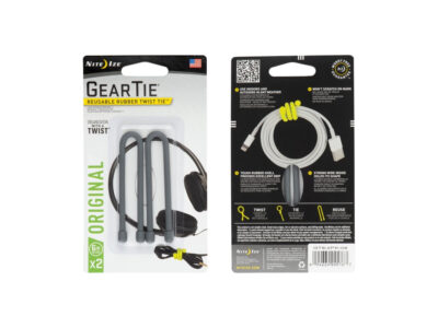 GEAR TIE(R) REUSABLE RUBBER TWIST TIE(TM) (2pcs), Charcoal - length 6"