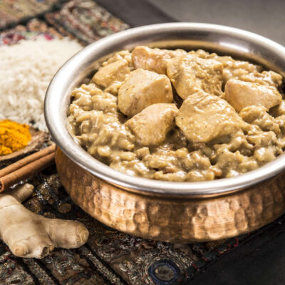Alternative view of Chickem Korma with rice