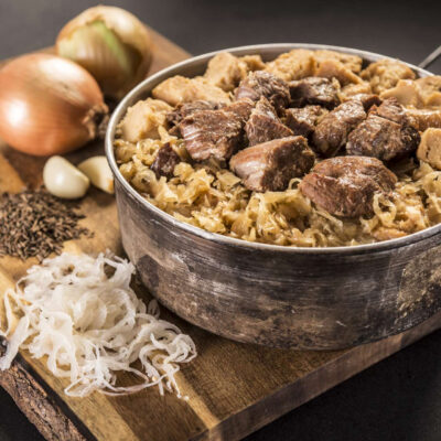 Alternative view of Pork with dumplings and cabbage