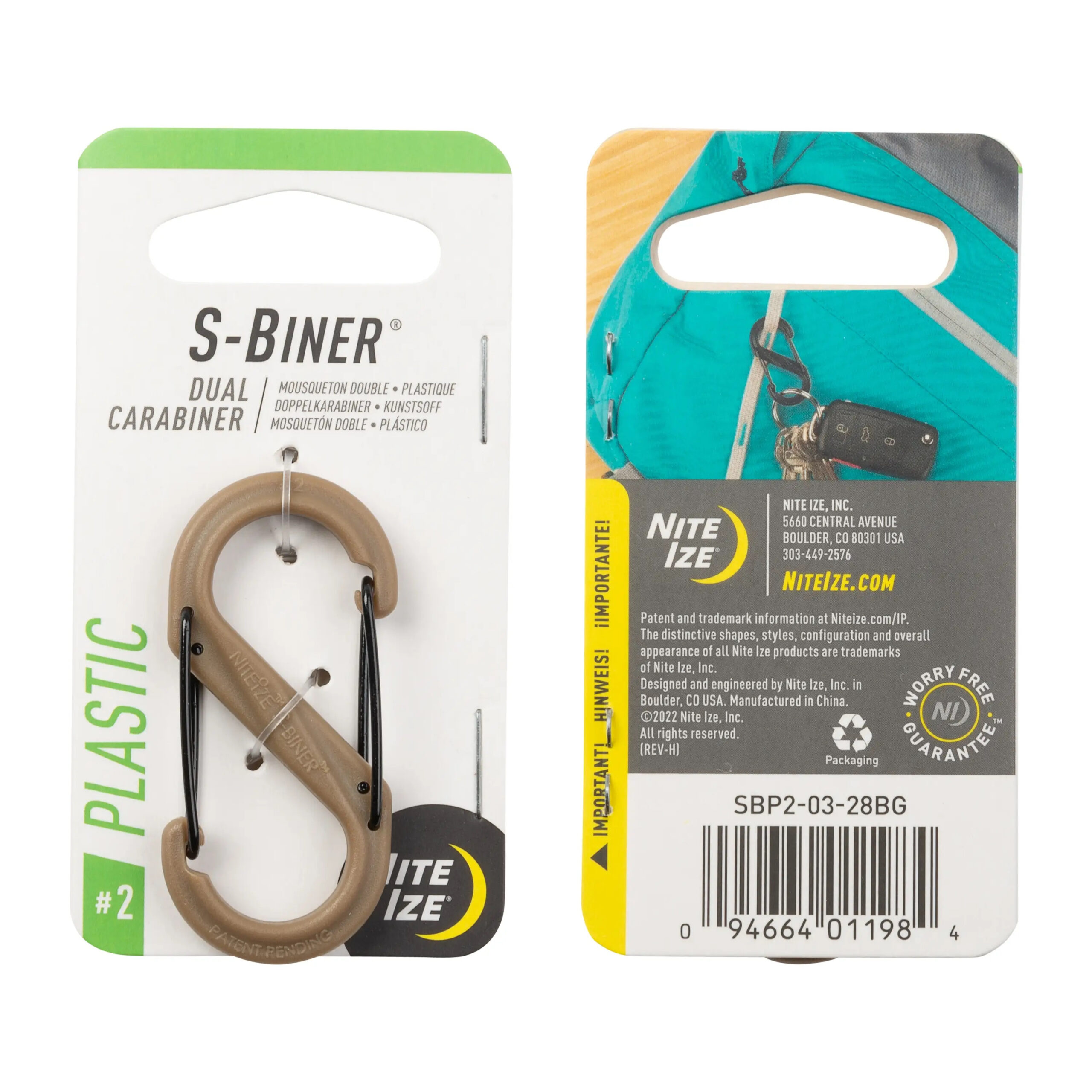 S-BINER(R) PLASTIC DUAL CARABINER, coyote - size 2 OD-A-SBP2-03-28BG asgbox.pl S-BINER(R) PLASTIC DUAL CARABINER, coyote - size 2