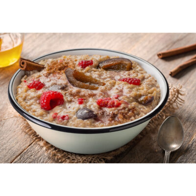 Alternative view of Lightweight Rice porridge with plum, raspberry and cinnamon