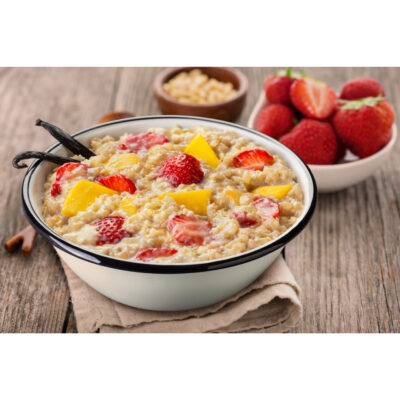 Alternative view of Lightweight Rice porridge with strawberry, mango and vanilla