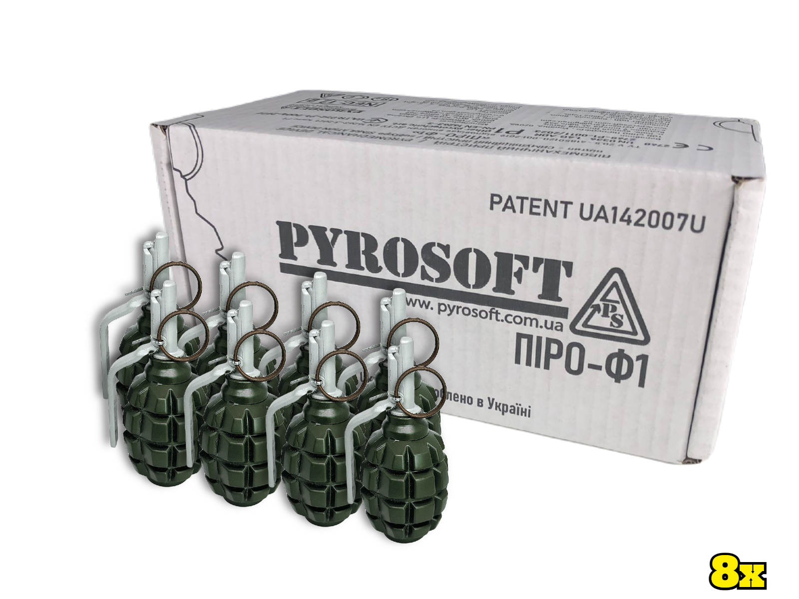 PYROSOFT 8x Pyro-F1M Airsoft Hand Grenade (Chalk) - Green OD-A-Pyro-F1M-8 asgbox.pl PYROSOFT 8x Pyro-F1M Airsoft Hand Grenade (Chalk) - Green