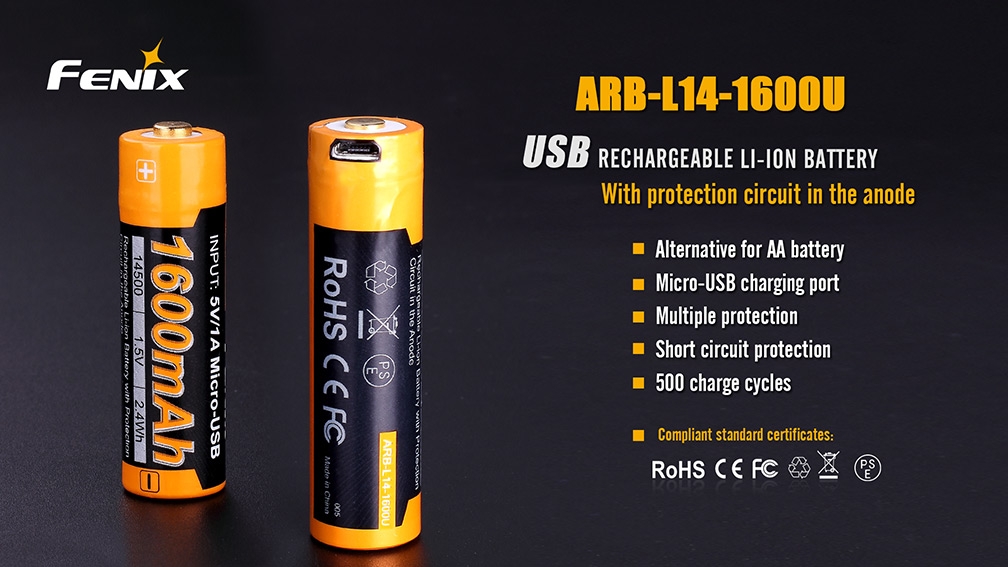Charging battery USB AA Fenix ARB-L14-1600U (Li-ion) OD-A-FEAAUSB asgbox.pl Charging battery USB AA Fenix ARB-L14-1600U (Li-ion) - obrazek 3