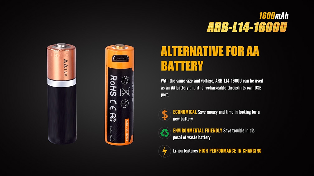 Charging battery USB AA Fenix ARB-L14-1600U (Li-ion) OD-A-FEAAUSB asgbox.pl Charging battery USB AA Fenix ARB-L14-1600U (Li-ion) - obrazek 4