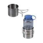 MIL-TEC Stainless Steel Mug with Folding Handle, 600 ml - Silver - obrazek 2