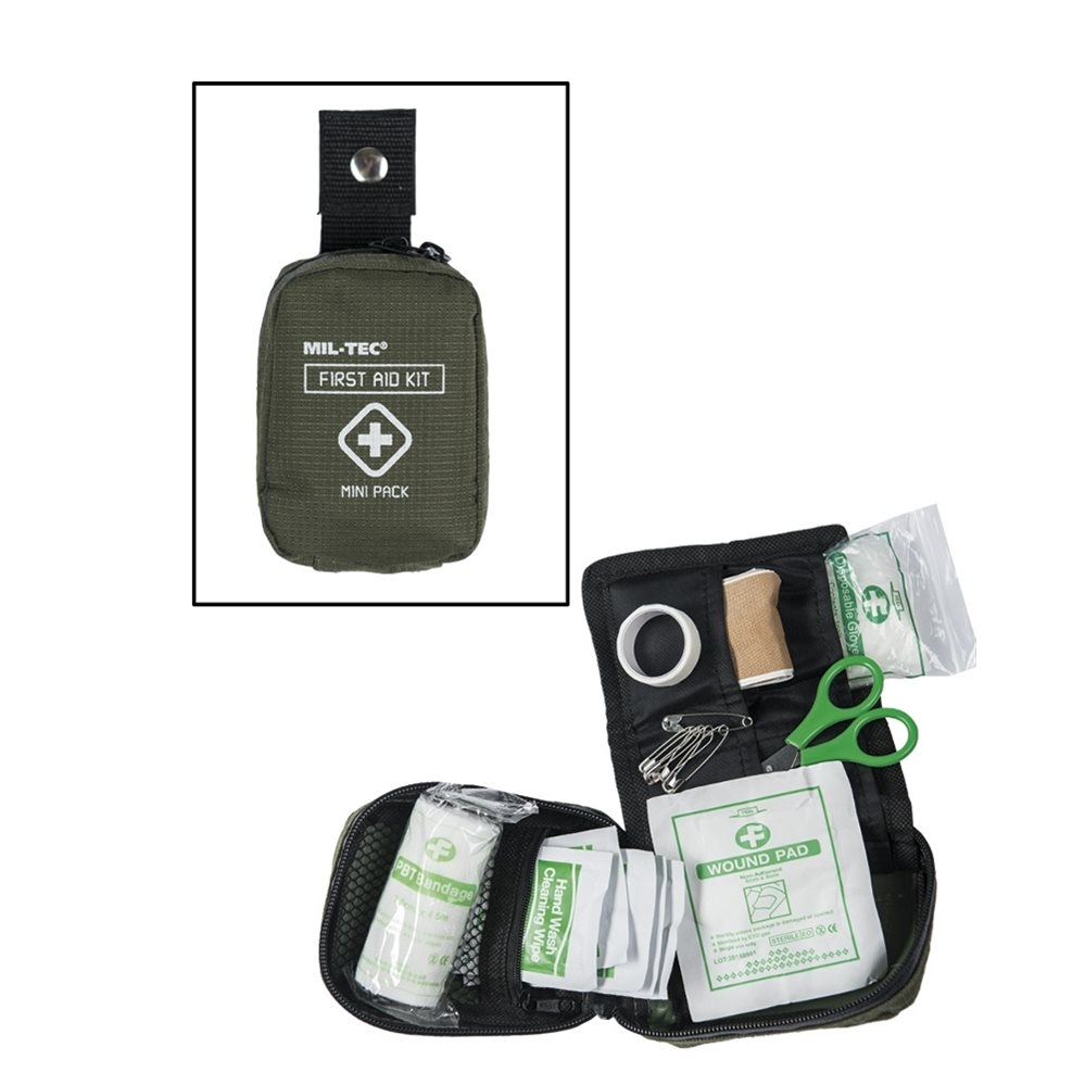 MIL-TEC FIRST AID KIT - MINI PACK - Green OD-A-MILT186-OD asgbox.pl MIL-TEC FIRST AID KIT - MINI PACK - Green