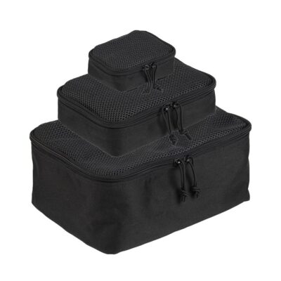 MIL-TEC Set of MOLLE Zippered Pouches with Mesh, 3 Pieces - Black