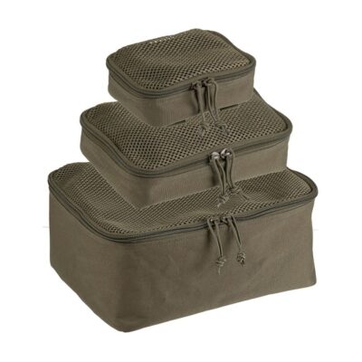 MIL-TEC Set of MOLLE Zippered Pouches with Mesh, 3 Pieces - Green