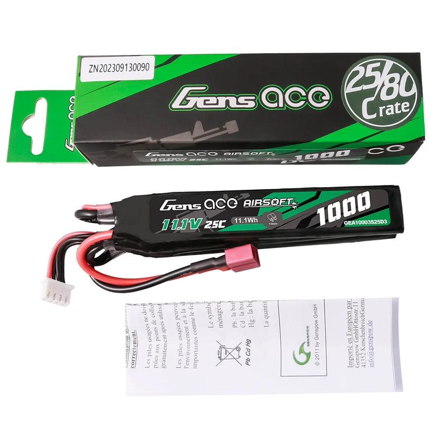 Gens ACE Li-Pol Battery 11.1V 1000mAh, 25C, T-Dean - Crane OD-A-GEA10003S25D3 asgbox.pl Gens ACE Li-Pol Battery 11.1V 1000mAh, 25C, T-Dean - Crane - obrazek 2