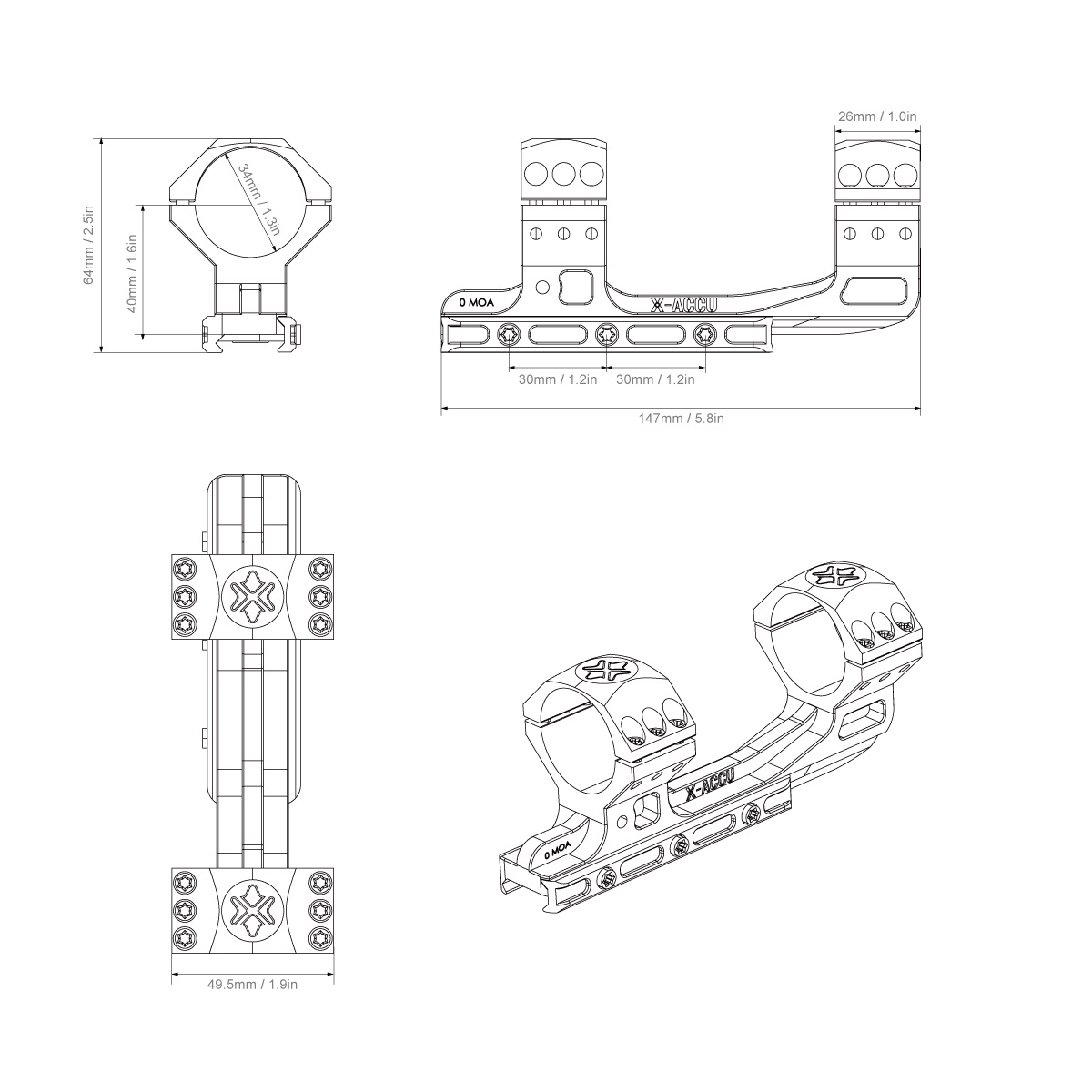 VO CANT 0MOA 34mm One-Piece Scope Mount - Black OD-A-XASR-3014 asgbox.pl VO CANT 0MOA 34mm One-Piece Scope Mount - Black - obrazek 9