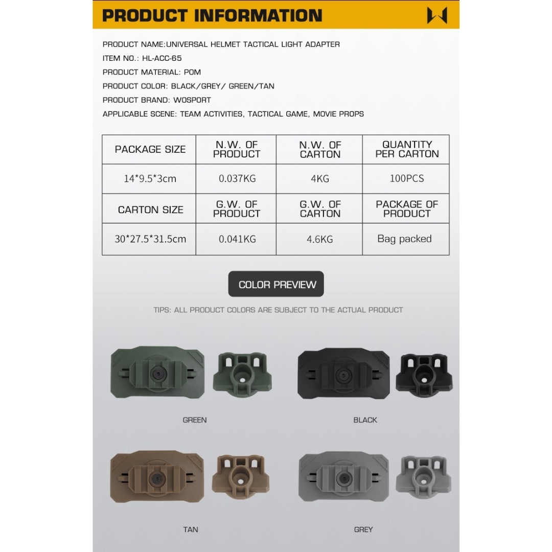 WST Universal Helmet Tactical Light Adapter, Velcro Mount - Tan OD-A-WOSP207-TAN asgbox.pl WST Universal Helmet Tactical Light Adapter, Velcro Mount - Tan - obrazek 7