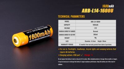 Charging battery USB AA Fenix ARB-L14-1600U (Li-ion) - obrazek 10