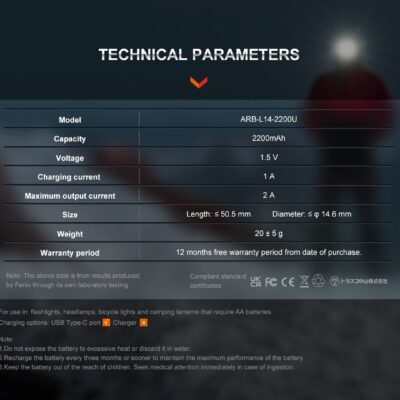 Charging battery USB AA Fenix ARB-L14-2200U (Li-ion) OD-A-FEAAUSBC22 asgbox.pl