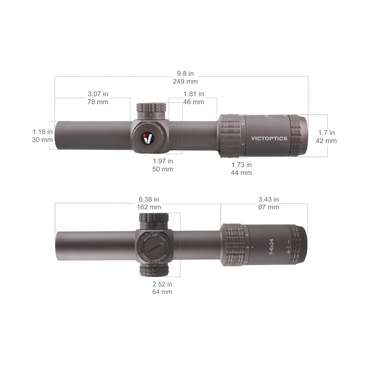 VictOptics LPVO Riflescope S6 1–6x24 plus One-Piece High Mount - Brown OD-A-OPSL123 asgbox.pl VictOptics LPVO Riflescope S6 1–6x24 plus One-Piece High Mount - Brown - obrazek 11
