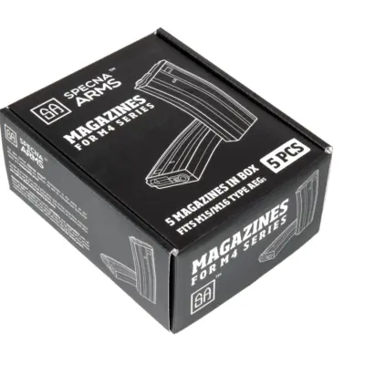 asgbox.pl - Zestaw 5 magazynków mid-cap 100 kulek do M4/M16 - czarny