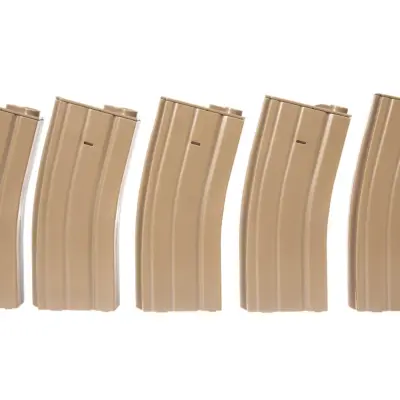 asgbox.pl - Zestaw 5 magazynków real-cap 30 kulek do M4/M16 - tan