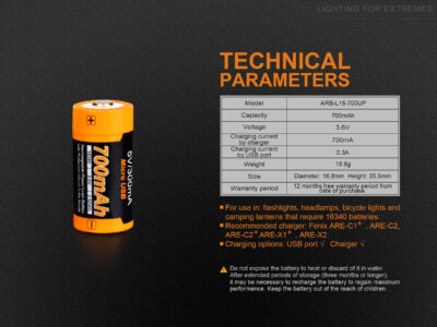 Charging battery Fenix RCR123A / 16340 High Current (Li-ion) - obrazek 8