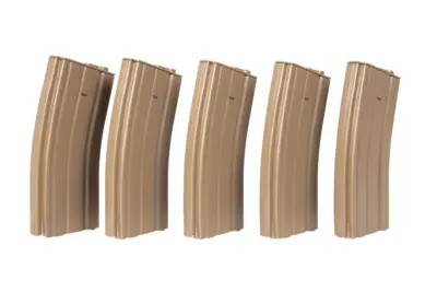 asgbox.pl - Zestaw 5 magazynków mid-cap 100 kulek do M4/M16 - tan