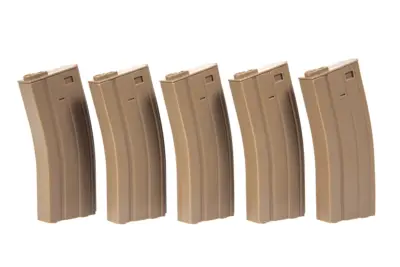 asgbox.pl - Zestaw 5 magazynków low-cap 70 kulek do M4/M16 - tan