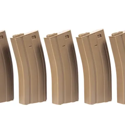 asgbox.pl - Zestaw 5 magazynków low-cap 70 kulek do M4/M16 - tan