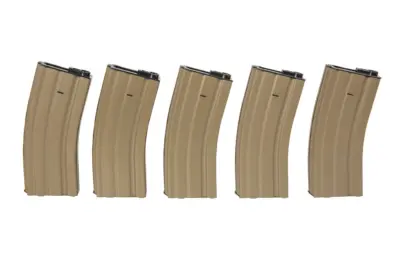 asgbox.pl - Zestaw 5 magazynków hi-cap na 300 kulek do replik M4/M16 - tan