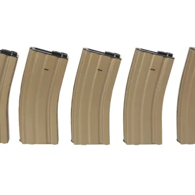 asgbox.pl - Zestaw 5 magazynków hi-cap na 300 kulek do replik M4/M16 - tan