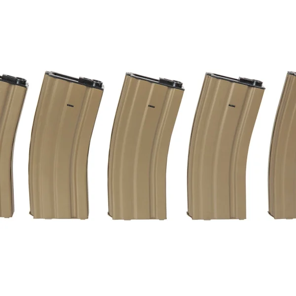 asgbox.pl - Zestaw 5 magazynków hi-cap na 300 kulek do replik M4/M16 - tan