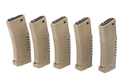 Zestaw 5 magazynków mid-cap PMG 140 kulek do do replik typu M4/M16 - dark earth - obrazek 2
