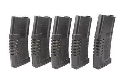 asgbox.pl - Zestaw 5 magazynków hi-cap PMG 300 kulek do do replik typu M4/M16 - czarny