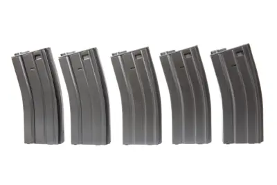 asgbox.pl - Zestaw 5 magazynków real-cap na 30 kulek do replik M4/M16 - szary