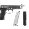 Replika pistoletu SR92 z tłumikiem - srebrna OD-G-SRC-02-021692-00 asgbox.pl