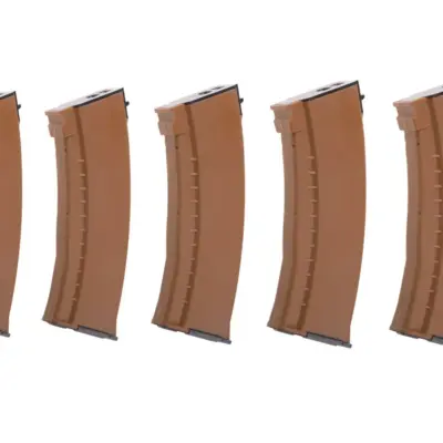 asgbox.pl - Zestaw 5 magazynków mid-cap 120 kulek do replik typu AK74 - brązowy