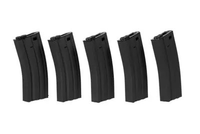 asgbox.pl - Zestaw 5 magazynków hi-cap na 300 kulek do replik M4/M16 - czarny