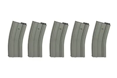 asgbox.pl - Zestaw 5 magazynków Hi-Cap na 300 kulek do replik M4/M16 - Szary