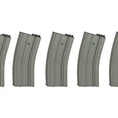 asgbox.pl - Zestaw 5 magazynków Hi-Cap na 300 kulek do replik M4/M16 - Szary