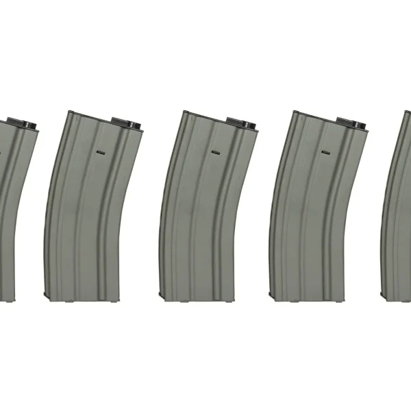 asgbox.pl - Zestaw 5 magazynków Hi-Cap na 300 kulek do replik M4/M16 - Szary