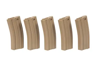 asgbox.pl - Zestaw 5 magazynków mid-cap na 140 kulek do replik M4/M16 - tan