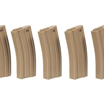 asgbox.pl - Zestaw 5 magazynków mid-cap na 140 kulek do replik M4/M16 - tan