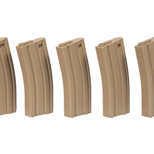 asgbox.pl - Zestaw 5 magazynków mid-cap na 140 kulek do replik M4/M16 - tan