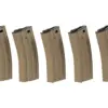 Zestaw 5 magazynków hi-cap na 300 kulek do replik M4/M16 - tan OD-G-SPE-05-025487-00 asgbox.pl