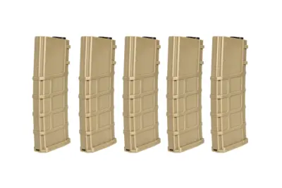 asgbox.pl - Zestaw 5 magazynków Mid-cap 200 Kulek do replik M4/M16 - Tan