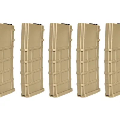 asgbox.pl - Zestaw 5 magazynków Mid-cap 200 Kulek do replik M4/M16 - Tan
