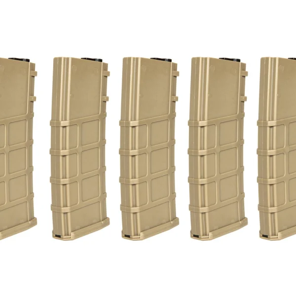 asgbox.pl - Zestaw 5 magazynków Mid-cap 200 Kulek do replik M4/M16 - Tan