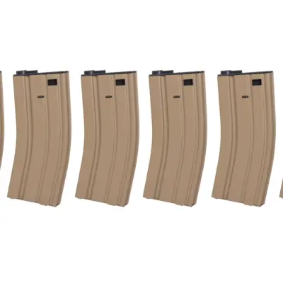 asgbox.pl - Zestaw 6 magazynków SRC Low-Cap do replik M4 na 70 kulek TAN