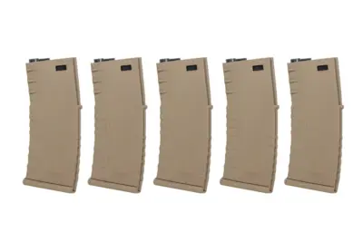 asgbox.pl - Zestaw 5 sztuk polimerowych magazynków mid-cap 120 kulek Specna Arms Flat Dark Earth