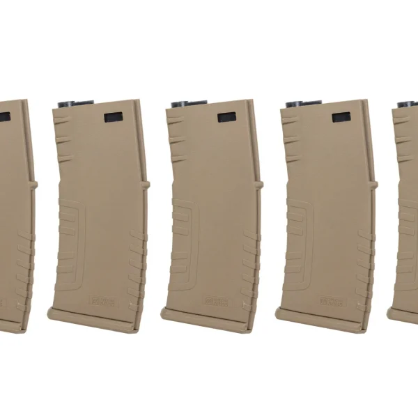 asgbox.pl - Zestaw 5 sztuk polimerowych magazynków mid-cap 120 kulek Specna Arms Flat Dark Earth