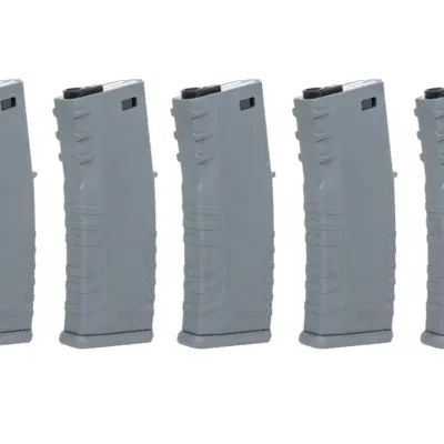 asgbox.pl - Zestaw 5 sztuk polimerowych magazynków mid-cap 120 kulek Specna Arms Szary